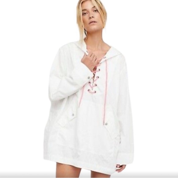 Free People Jackets & Blazers - Free People Lace Up Poplin Hooded Pullover Jacket XS/S